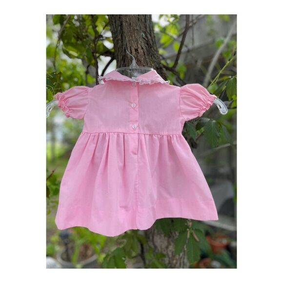 Vintage Mini Togs Pink Party Dress Peter Pan Collar Short Puff Sleeve Sz 12m - Picture 4 of 6